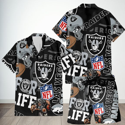 [SPECIAL OFFER] NEW CUSTOMIZED NFL07 LVR LAS VEGAS RAIDERS UNISEX HAWAIIAN SHIRT & SHORTS SET