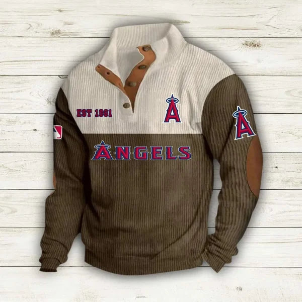 [FLASH SALE] NEW CUSTOMIZED MLB27 LAA LOS ANGELES ANGELS BUTTON SWEATSHIRTS STAND COLLAR