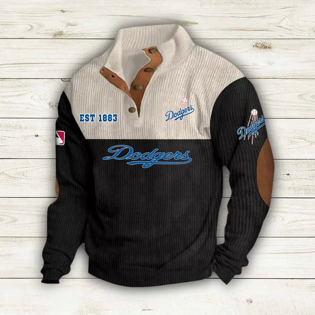 [FLASH SALE] NEW CUSTOMIZED MLB02 LAD LOS ANGELES DODGERS BUTTON SWEATSHIRTS STAND COLLAR