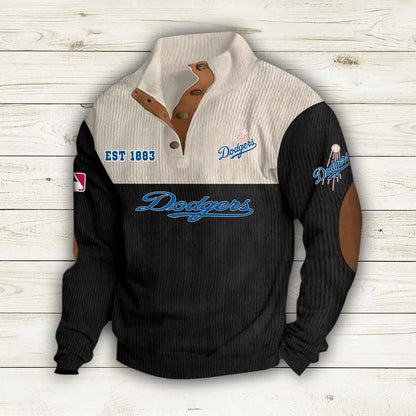 [FLASH SALE] NEW CUSTOMIZED MLB02 LAD LOS ANGELES DODGERS BUTTON SWEATSHIRTS STAND COLLAR