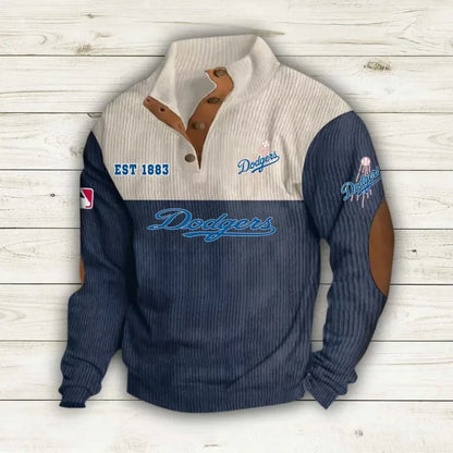 [FLASH SALE] NEW CUSTOMIZED MLB02 LAD LOS ANGELES DODGERS BUTTON SWEATSHIRTS STAND COLLAR