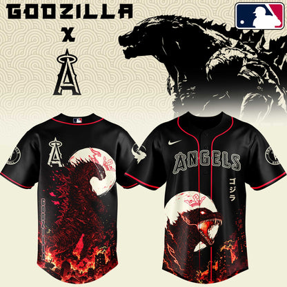 [FLASH SALE] NEW CUSTOMIZED MLB27 LAA LOS ANGELES ANGELS x GODZILLA BASEBALL JERSEY & CAP