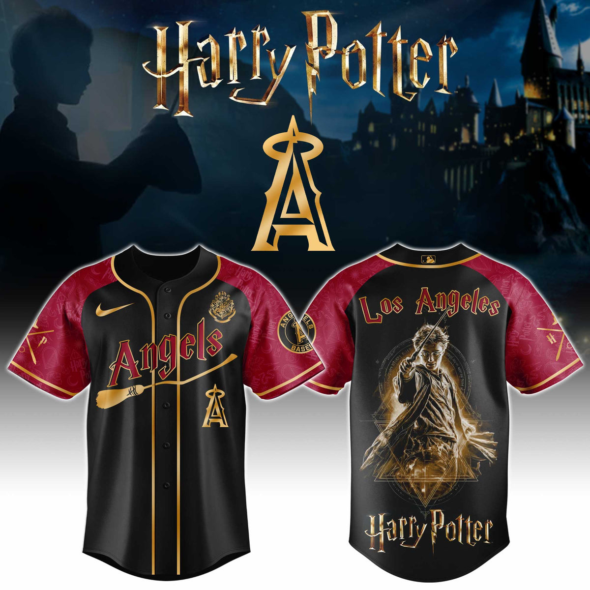 [FLASH SALE] NEW CUSTOMIZED MLB27 LAA LOS ANGELES ANGELS x HARRY POTTER BASEBALL JERSEY & CAP