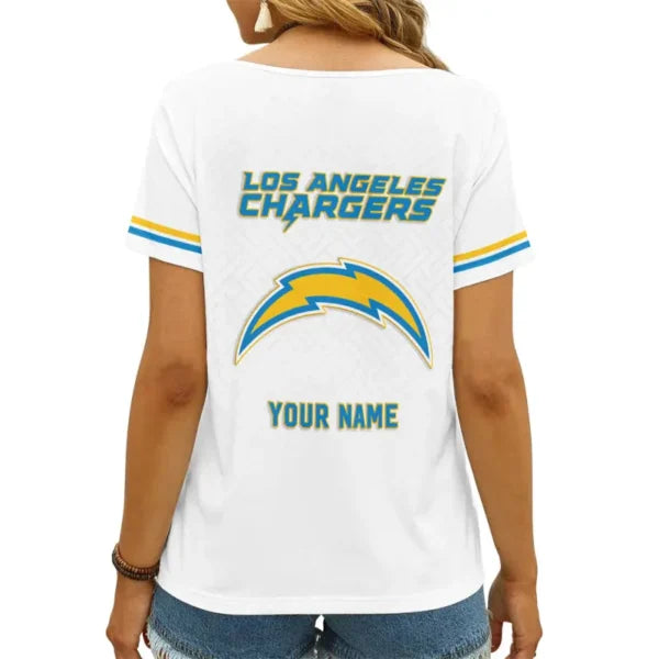 [SPECIAL OFFER] NEW CUSTOMIZED NFL09 LAC LOS ANGELES CHARGERS V-NECK FEMALE SHIRT