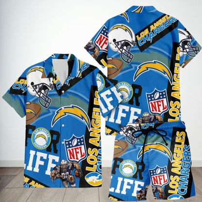 [SPECIAL OFFER] NEW CUSTOMIZED NFL09 LAC LOS ANGELES CHARGERS UNISEX HAWAIIAN SHIRT & SHORTS SET