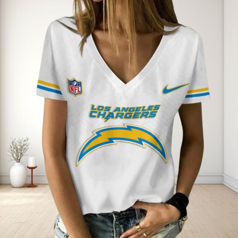 [SPECIAL OFFER] NEW CUSTOMIZED NFL09 LAC LOS ANGELES CHARGERS V-NECK FEMALE SHIRT