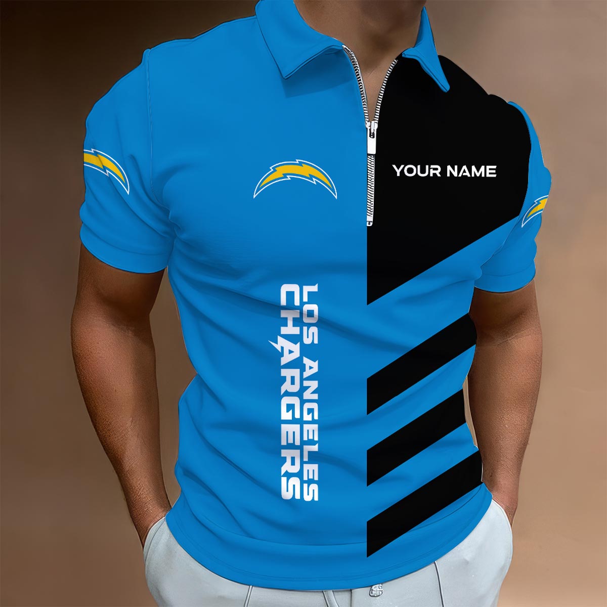 [SPECIAL OFFER] NEW CUSTOMIZED NFL09 LAC LOS ANGELES CHARGERS ZIP POLO SHIRT