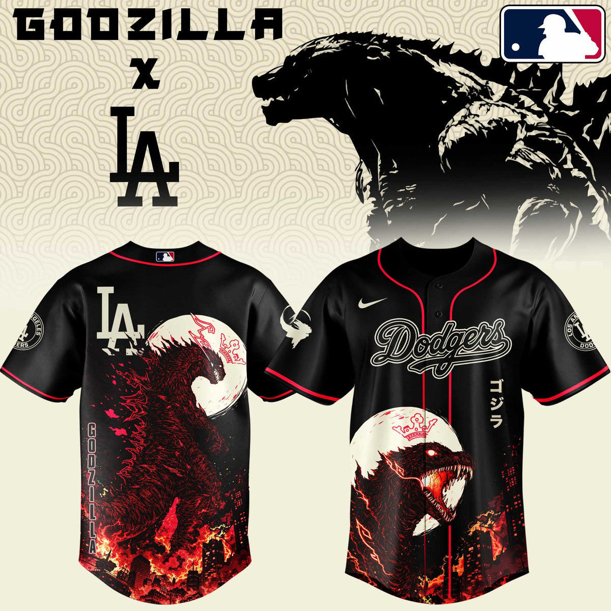 [FLASH SALE] NEW CUSTOMIZED MLB02 LAD LOS ANGELES DODGERS x GODZILLA BASEBALL JERSEY & CAP