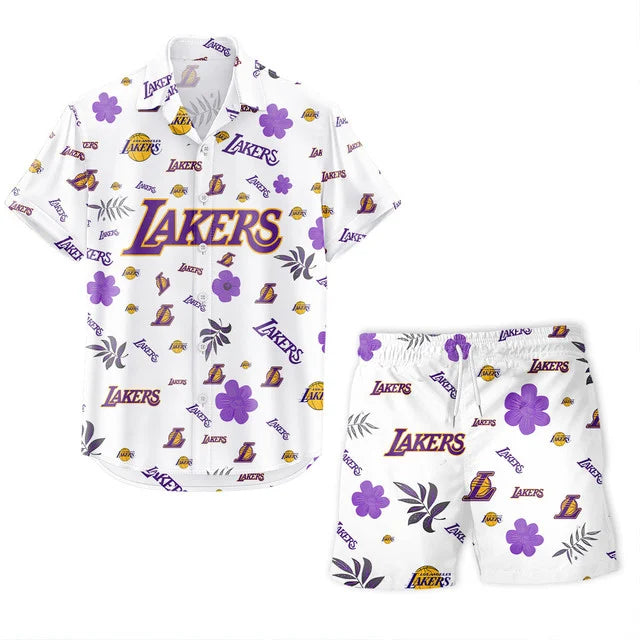 [HOT DEAL] NEW CUSTOMIZED NBA09 LLA LOS ANGELES LAKERS UNISEX HAWAIIAN SHIRT & SHORTS SET
