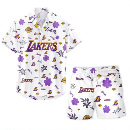 [HOT DEAL] NEW CUSTOMIZED NBA09 LLA LOS ANGELES LAKERS UNISEX HAWAIIAN SHIRT & SHORTS SET