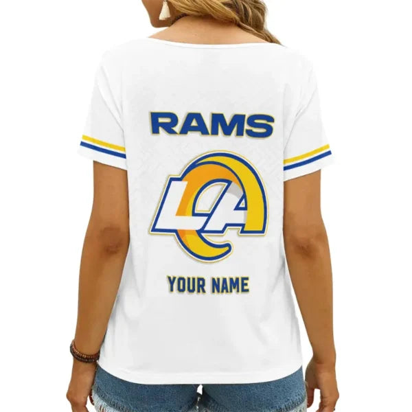 [SPECIAL OFFER] NEW CUSTOMIZED NFL22 LAR LOS ANGELES RAMS V-NECK FEMALE SHIRT