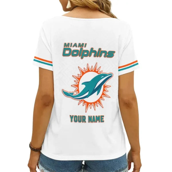 [SPECIAL OFFER] NEW CUSTOMIZED NFL19 MDP MIAMI DOLPHINS V-NECK FEMALE SHIRT