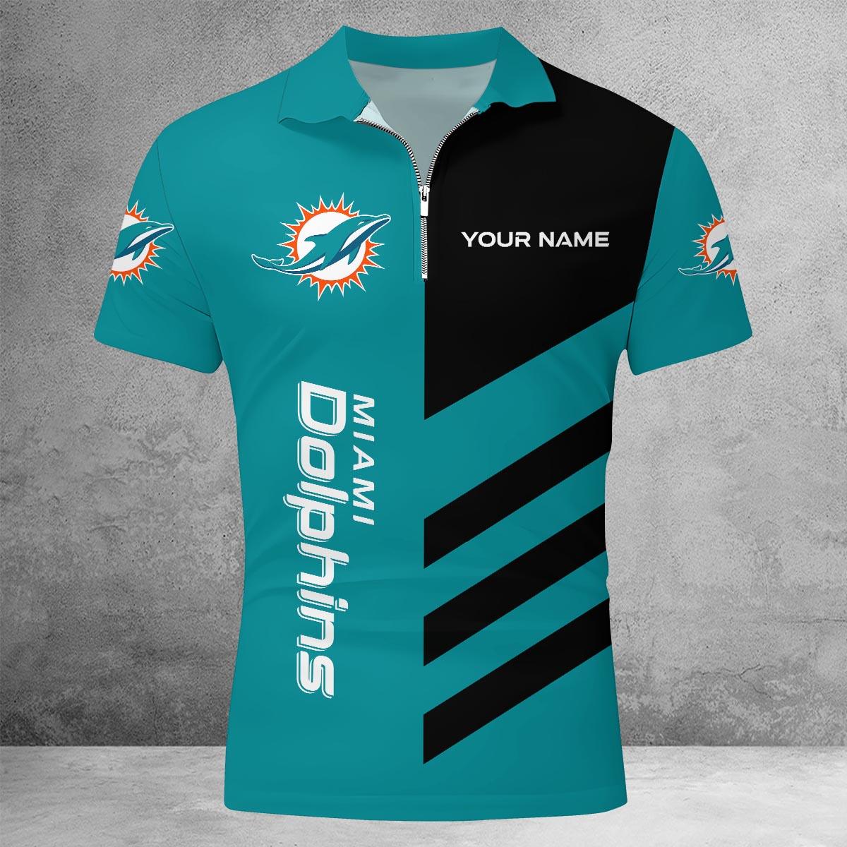 [SPECIAL OFFER] NEW CUSTOMIZED NFL19 MDP MIAMI DOLPHINS ZIP POLO SHIRT