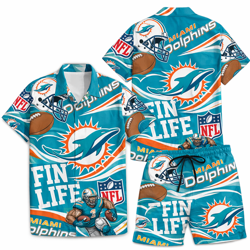 [SPECIAL OFFER] NEW CUSTOMIZED NFL19 MDP MIAMI DOLPHINS UNISEX HAWAIIAN SHIRT & SHORTS SET