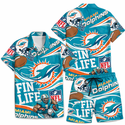 [SPECIAL OFFER] NEW CUSTOMIZED NFL19 MDP MIAMI DOLPHINS UNISEX HAWAIIAN SHIRT & SHORTS SET