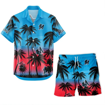 [FLASH SALE] NEW CUSTOMIZED MLB20 MMS MIAMI MARLINS UNISEX HAWAIIAN SHIRT & SHORTS SET