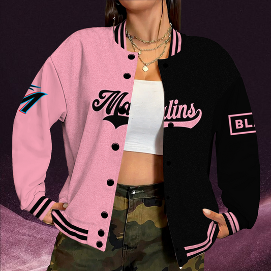 [FLASH SALE] NEW CUSTOMIZED MLB20 MMS MIAMI MARLINS SATIN VARSITY & BASEBALL JACKET