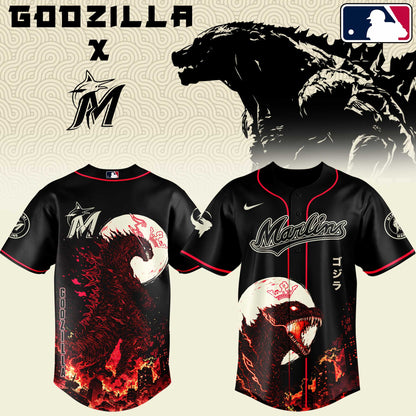 [FLASH SALE] NEW CUSTOMIZED MLB20 MMS MIAMI MARLINS x GODZILLA BASEBALL JERSEY & CAP