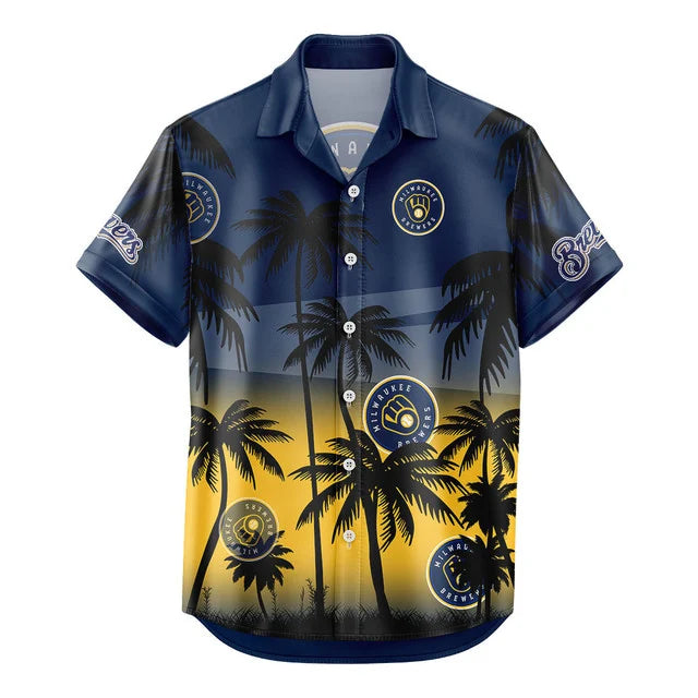 [FLASH SALE] NEW CUSTOMIZED MLB15 MBS MILWAUKEE BREWERS UNISEX HAWAIIAN SHIRT & SHORTS SET