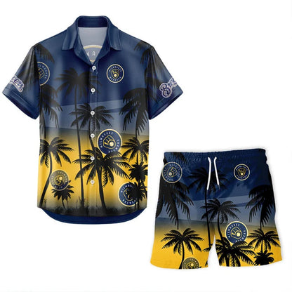 [FLASH SALE] NEW CUSTOMIZED MLB15 MBS MILWAUKEE BREWERS UNISEX HAWAIIAN SHIRT & SHORTS SET