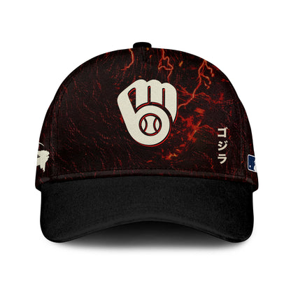 [FLASH SALE] NEW CUSTOMIZED MLB15 MBS MILWAUKEE BREWERS x GODZILLA BASEBALL JERSEY & CAP