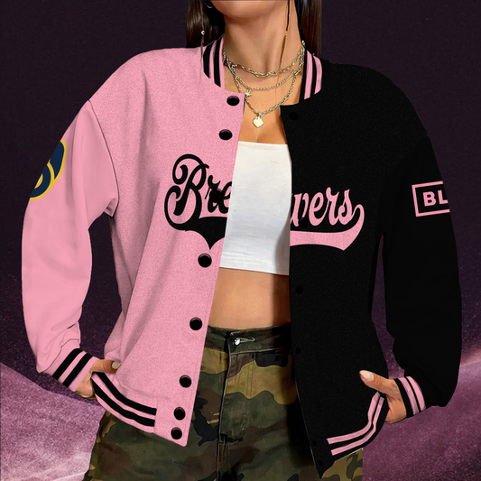 [FLASH SALE] NEW CUSTOMIZED MLB15 MBS MILWAUKEE BREWERS SATIN VARSITY & BASEBALL JACKET