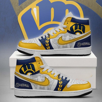 [FLASH SALE] NEW CUSTOMIZED MLB15 MW BREWERS AIR JORDAN SNEAKERS