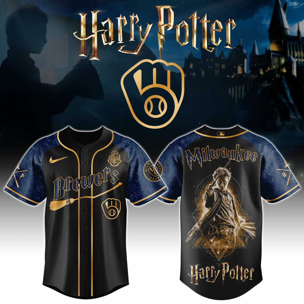 [FLASH SALE] NEW CUSTOMIZED MLB15 MBS MILWAUKEE BREWERS x HARRY POTTER BASEBALL JERSEY & CAP