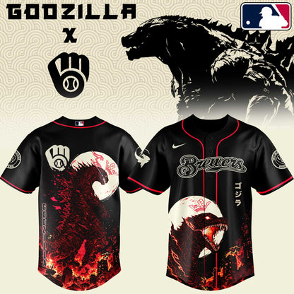 [FLASH SALE] NEW CUSTOMIZED MLB15 MBS MILWAUKEE BREWERS x GODZILLA BASEBALL JERSEY & CAP