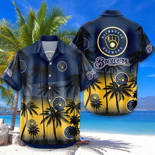 [FLASH SALE] NEW CUSTOMIZED MLB15 MBS MILWAUKEE BREWERS UNISEX HAWAIIAN SHIRT & SHORTS SET