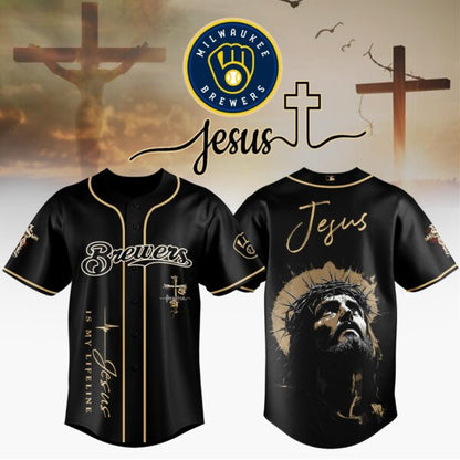 [FLASH SALE] NEW CUSTOMIZED MLB15 MBS MILWAUKEE BREWERS x JESUS CHRIST BASEBALL JERSEY