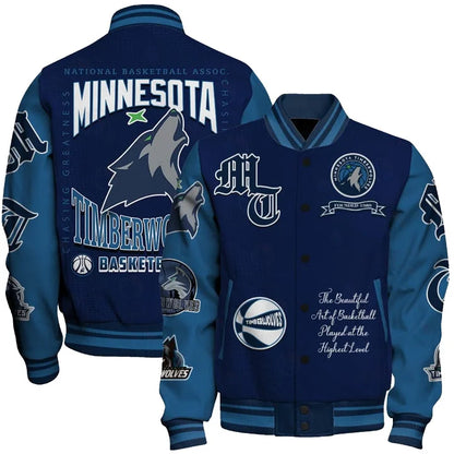 [HOT DEAL] NEW CUSTOMIZED NBA05 MTW MINNESOTA TIMBERWOLVES BASEBALL JACKET, SATIN VARSITY JACKET