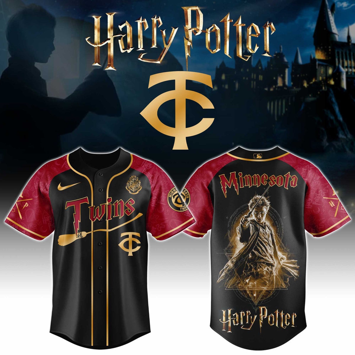 [FLASH SALE] NEW CUSTOMIZED MLB22 MTS MINNESOTA TWINS x HARRY POTTER BASEBALL JERSEY & CAP