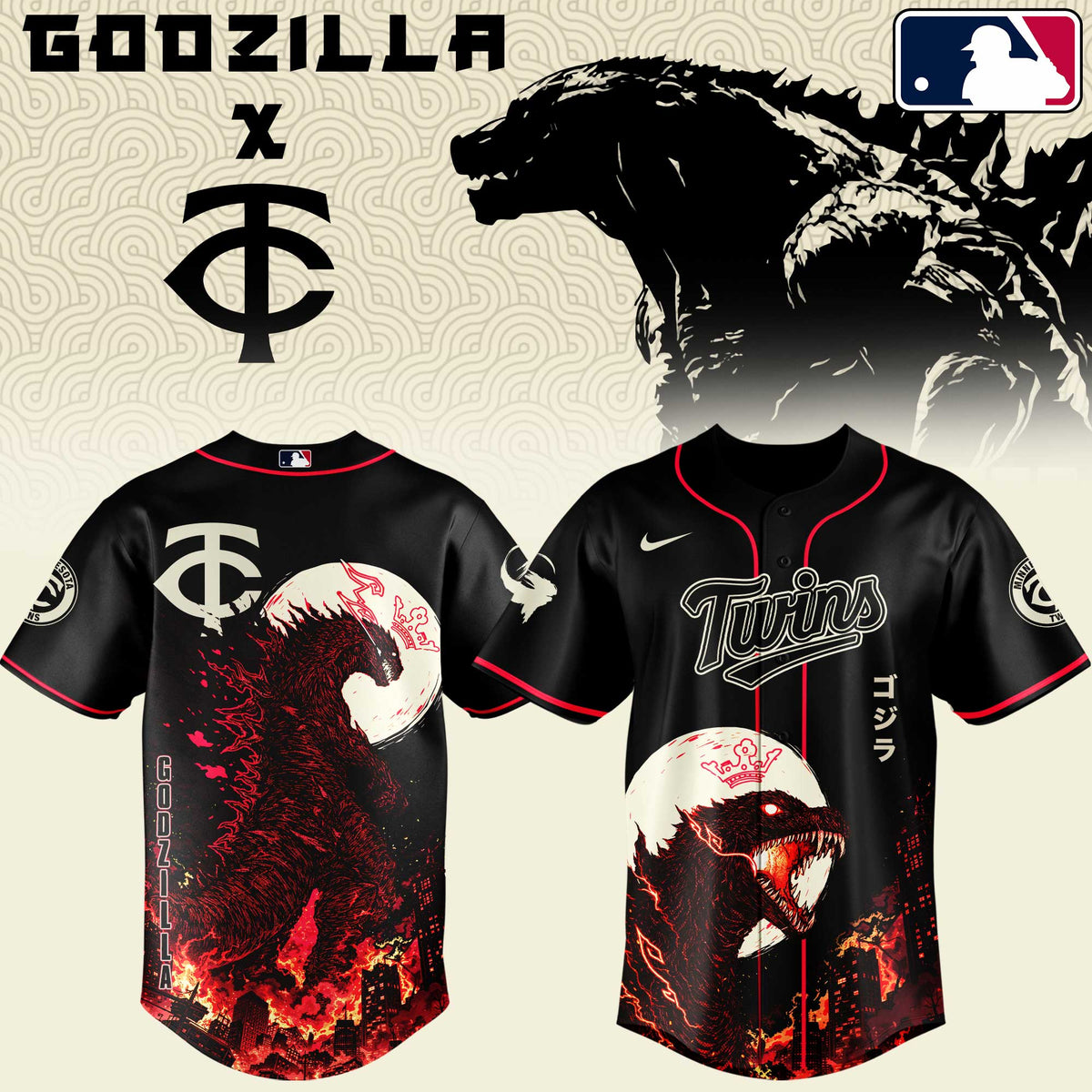 [FLASH SALE] NEW CUSTOMIZED MLB22 MTS MINNESOTA TWINS x GODZILLA BASEBALL JERSEY & CAP