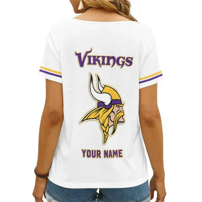 [SPECIAL OFFER] NEW CUSTOMIZED NFL05 MVK MINNESOTA VIKINGS V-NECK FEMALE SHIRT