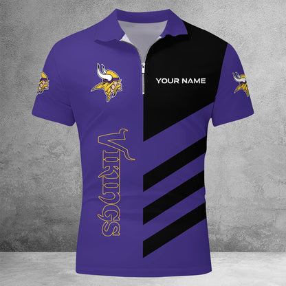 [SPECIAL OFFER] NEW CUSTOMIZED NFL05 MVK MINNESOTA VIKINGS ZIP POLO SHIRT