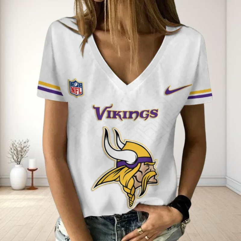 [SPECIAL OFFER] NEW CUSTOMIZED NFL05 MVK MINNESOTA VIKINGS V-NECK FEMALE SHIRT