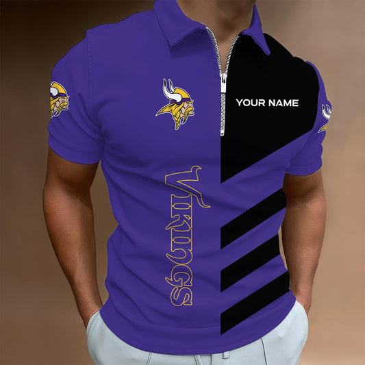[SPECIAL OFFER] NEW CUSTOMIZED NFL05 MVK MINNESOTA VIKINGS ZIP POLO SHIRT