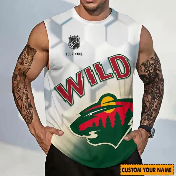 [SUPER SALE] NEW CUSTOMIZED NHL13 MNW MINNESOTA WILD TANK TOP & GYM SHIRT