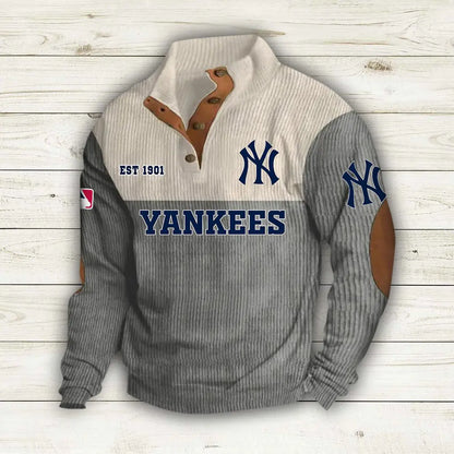 [FLASH SALE] NEW CUSTOMIZED MLB01 NYY NEW YORK YANKEES BUTTON SWEATSHIRTS STAND COLLAR
