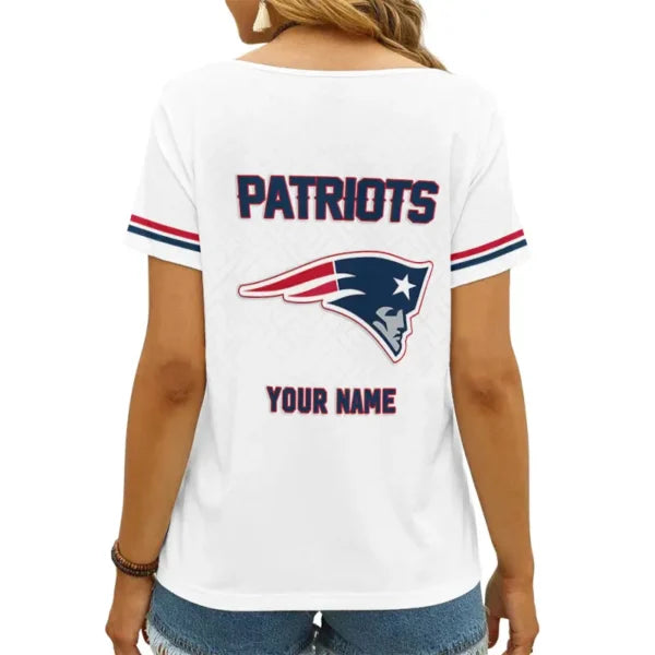 [SPECIAL OFFER] NEW CUSTOMIZED NFL27 NEP NEW ENGLAND PATRIOTS V-NECK FEMALE SHIRT