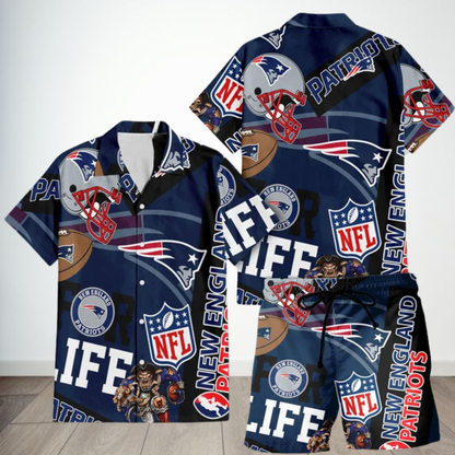 [SPECIAL OFFER] NEW CUSTOMIZED NFL27 NEP NEW ENGLAND PATRIOTS UNISEX HAWAIIAN SHIRT & SHORTS SET