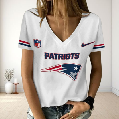 [SPECIAL OFFER] NEW CUSTOMIZED NFL27 NEP NEW ENGLAND PATRIOTS V-NECK FEMALE SHIRT