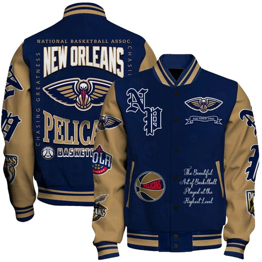 [HOT DEAL] NEW CUSTOMIZED NBA30 NOP NEW ORLEANS PELICANS BASEBALL JACKET, SATIN VARSITY JACKET