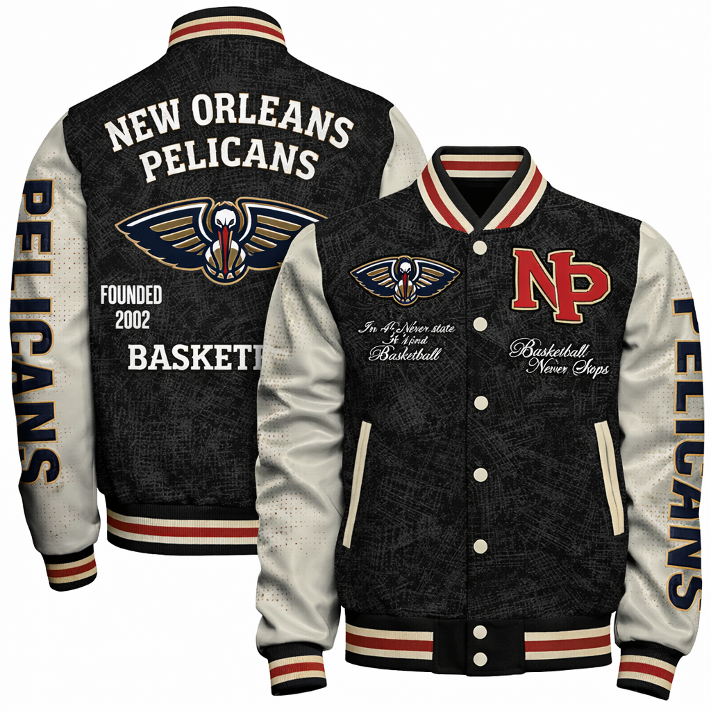 [HOT DEAL] NEW CUSTOMIZED NBA30 NOP NEW ORLEANS PELICANS BASEBALL JACKET, SATIN VARSITY JACKET