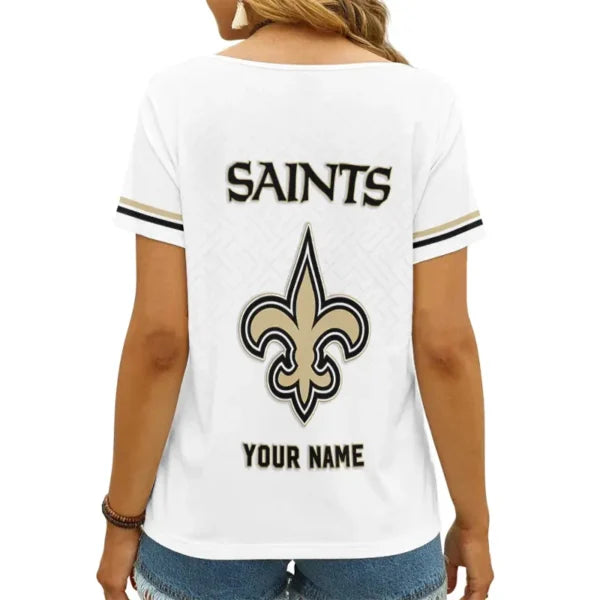 [SPECIAL OFFER] NEW CUSTOMIZED NFL24 NOS NEW ORLEANS SAINTS V-NECK FEMALE SHIRT