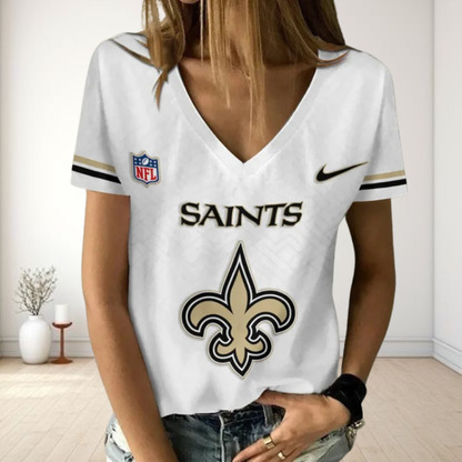 [SPECIAL OFFER] NEW CUSTOMIZED NFL24 NOS NEW ORLEANS SAINTS V-NECK FEMALE SHIRT