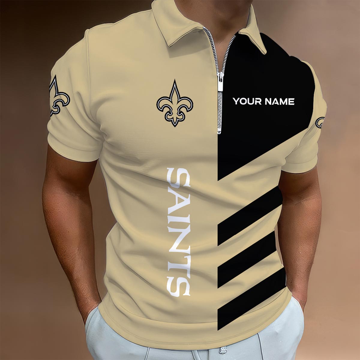 [SPECIAL OFFER] NEW CUSTOMIZED NFL24 NOS NEW ORLEANS SAINTS ZIP POLO SHIRT