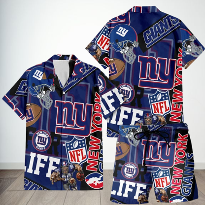[SPECIAL OFFER] NEW CUSTOMIZED NFL32 NYG NEW YORK GIANTS UNISEX HAWAIIAN SHIRT & SHORTS SET