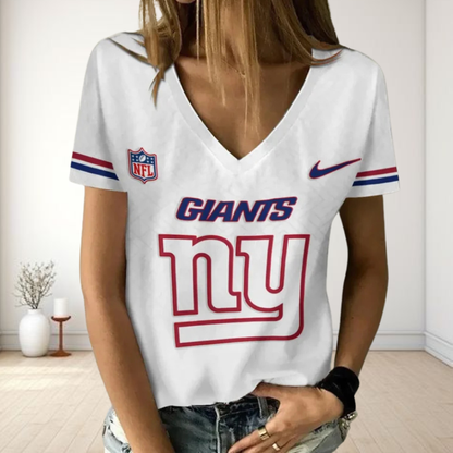 [SPECIAL OFFER] NEW CUSTOMIZED NFL32 NYG NEW YORK GIANTS V-NECK FEMALE SHIRT